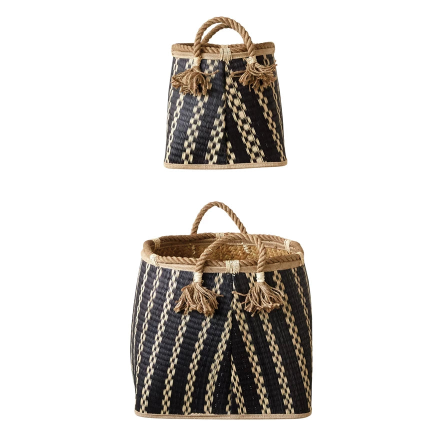 Wicker Baskets With Rope Handles, Set of Two