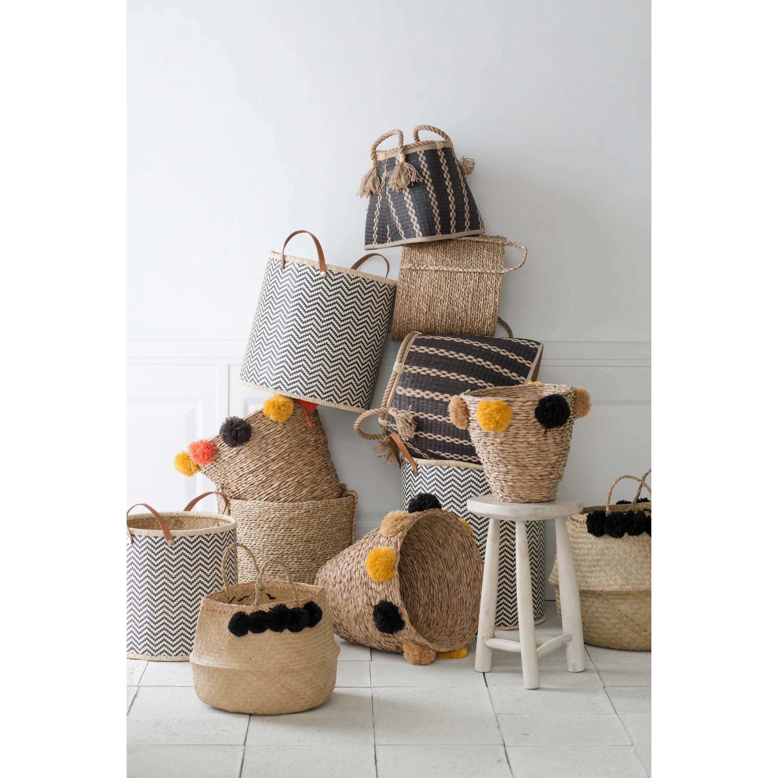 Wicker Baskets With Rope Handles, Set of Two