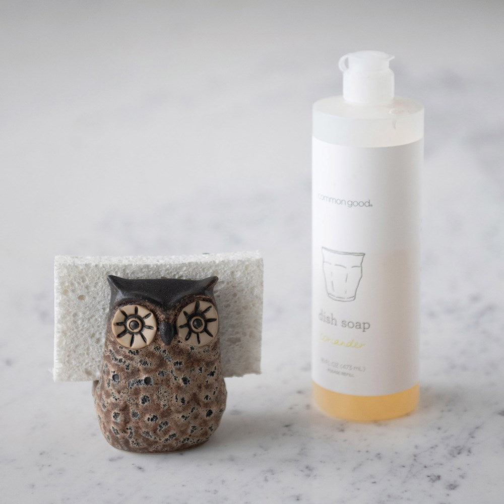 Owl Stoneware Sponge Holder, Brown + Black