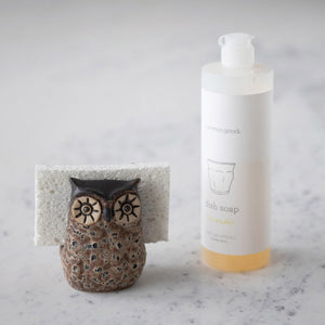 Owl Stoneware Sponge Holder, Brown + Black