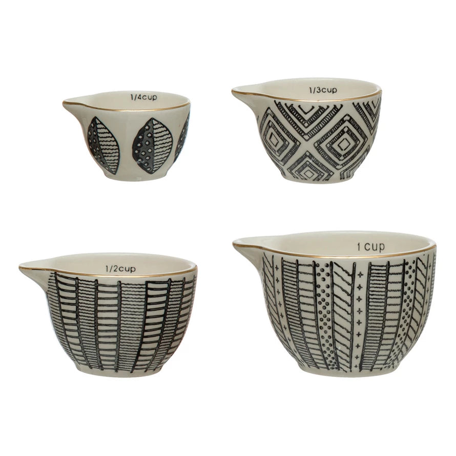 Patterened Stoneware Measuring Cup Set
