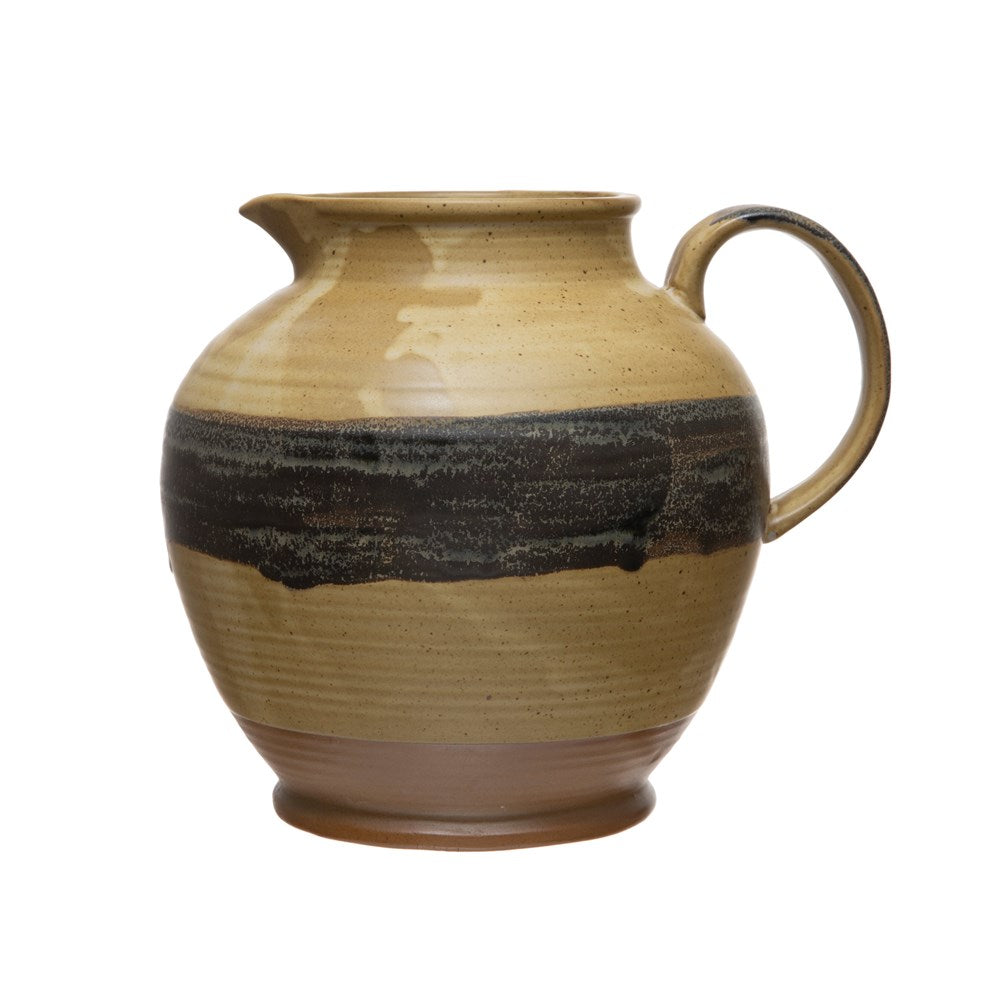 Reactive Glaze Stoneware Pitcher, Brown + Black