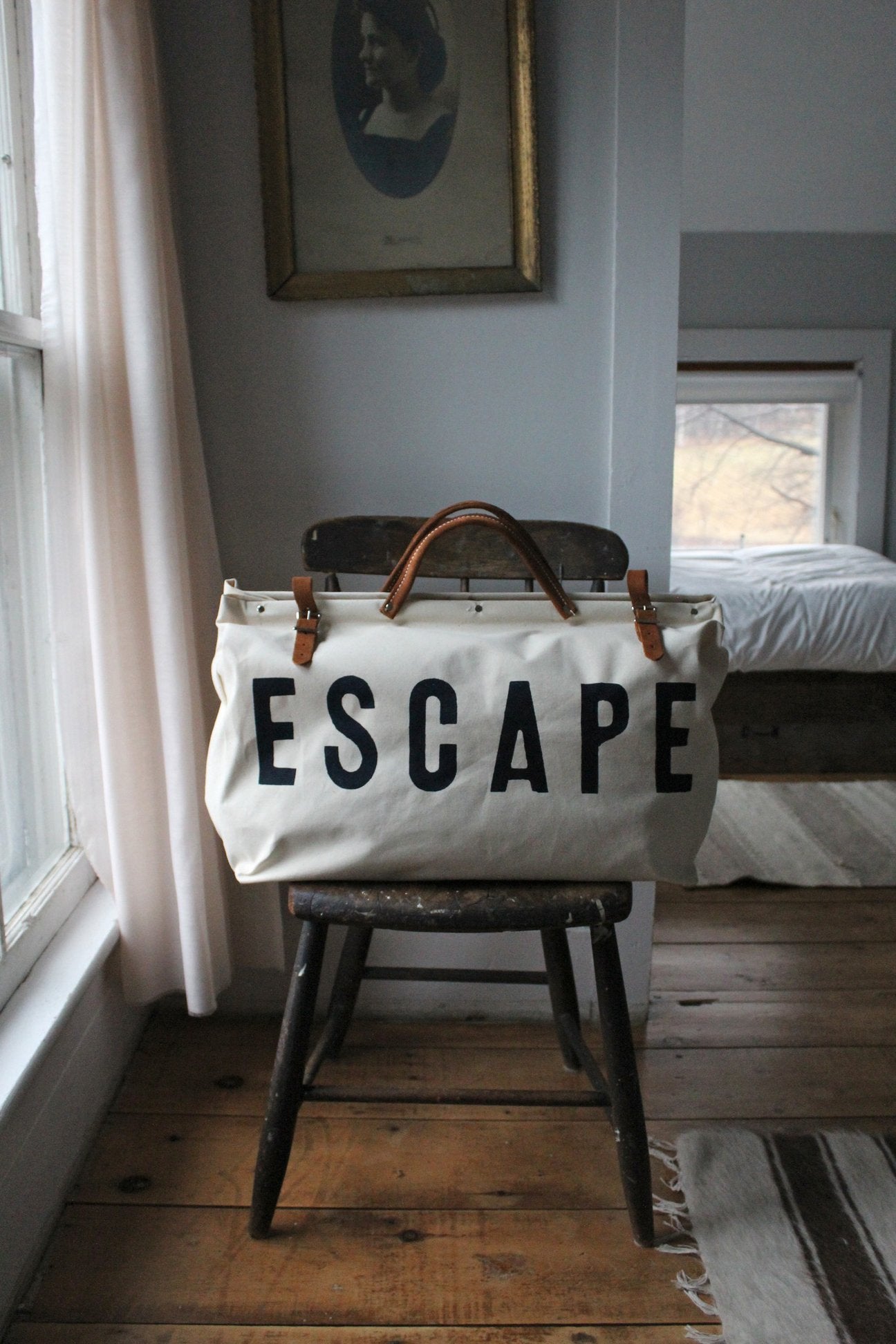 Escape Canvas Utility Bag, Beige Shoulder Strap