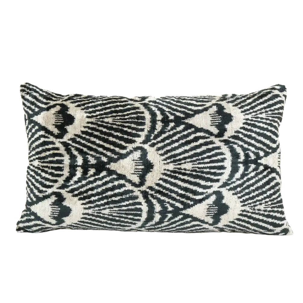 Geometric Design Ikat Velvet Pillow - Black Ethnic Silk